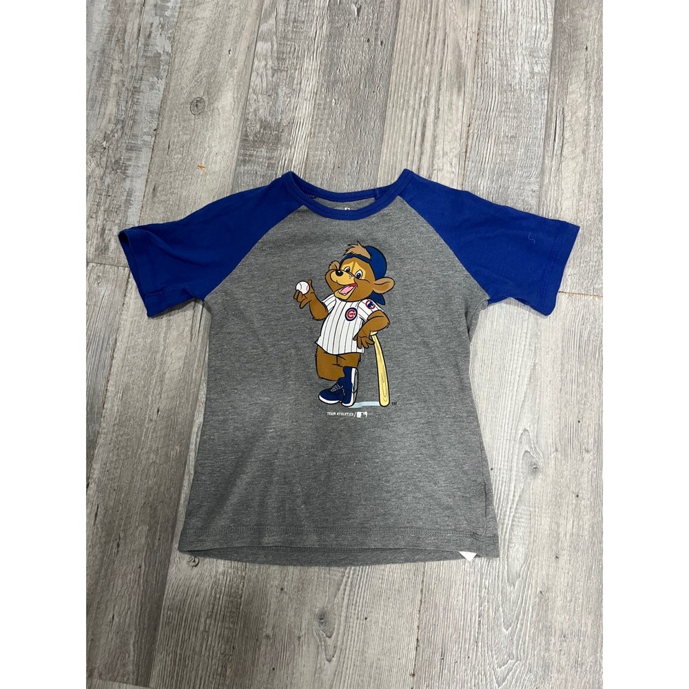 Chicago Cubs MLB Team Athletics Toddler Boys 4T Gray Clark Mascot Raglan Tee